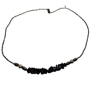 Snowflake obsidian necklace on silver tone tube bead strand